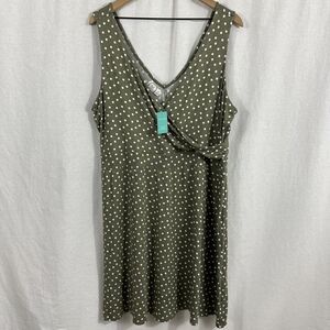 Maurices Green Polka Dot Sleeveless Vneck Stretch Dress Womens Size XXL Comfort